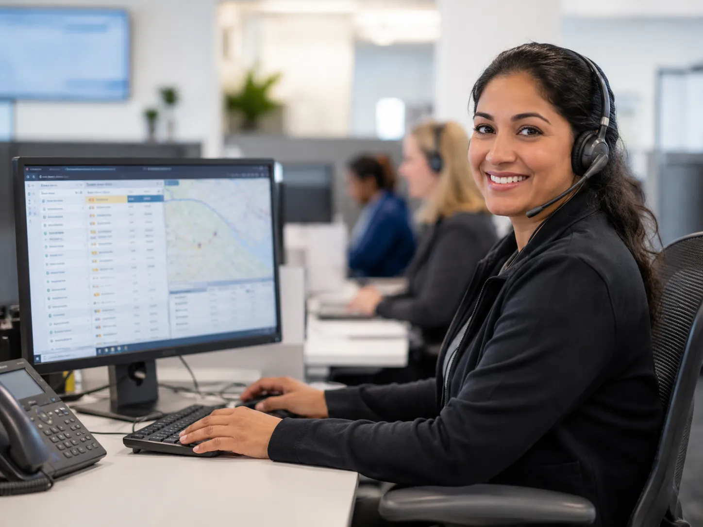 Friendly call center professional assisting callers