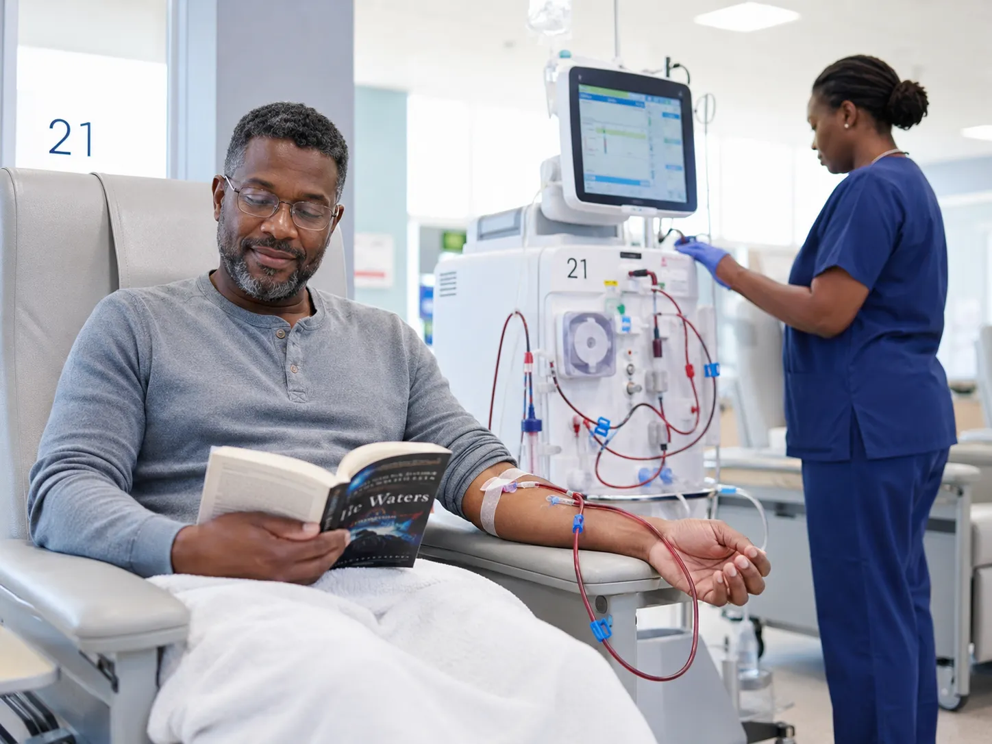 Patient in a modern dialysis clinic