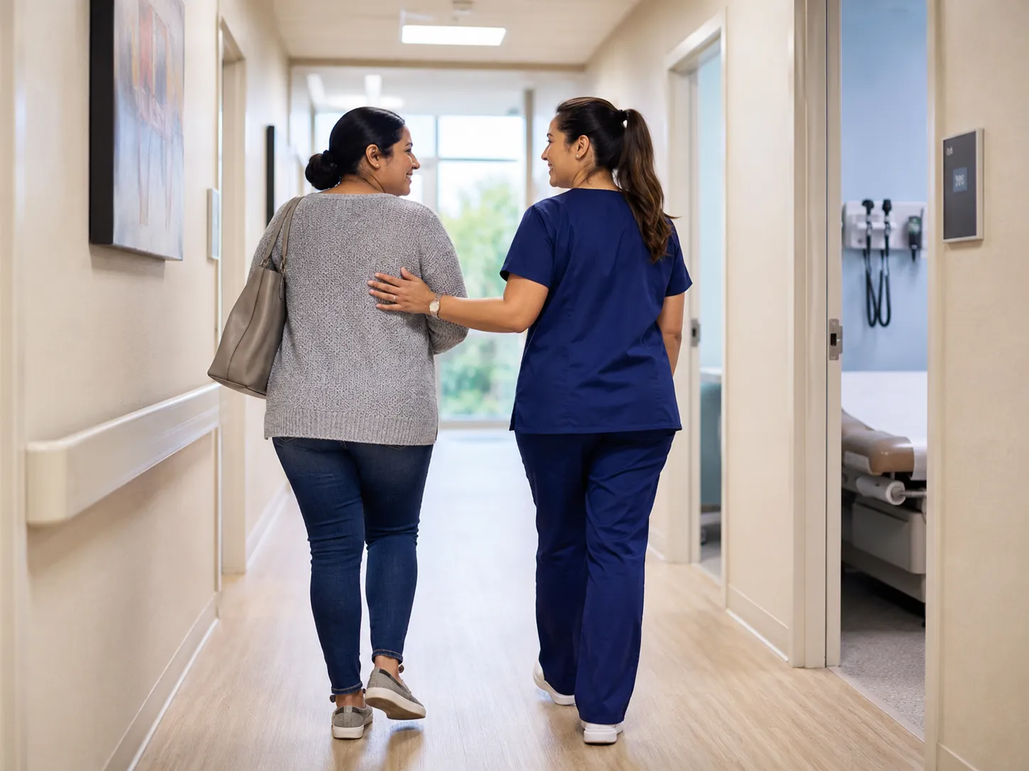 Supportive care in a welcoming medical hallway